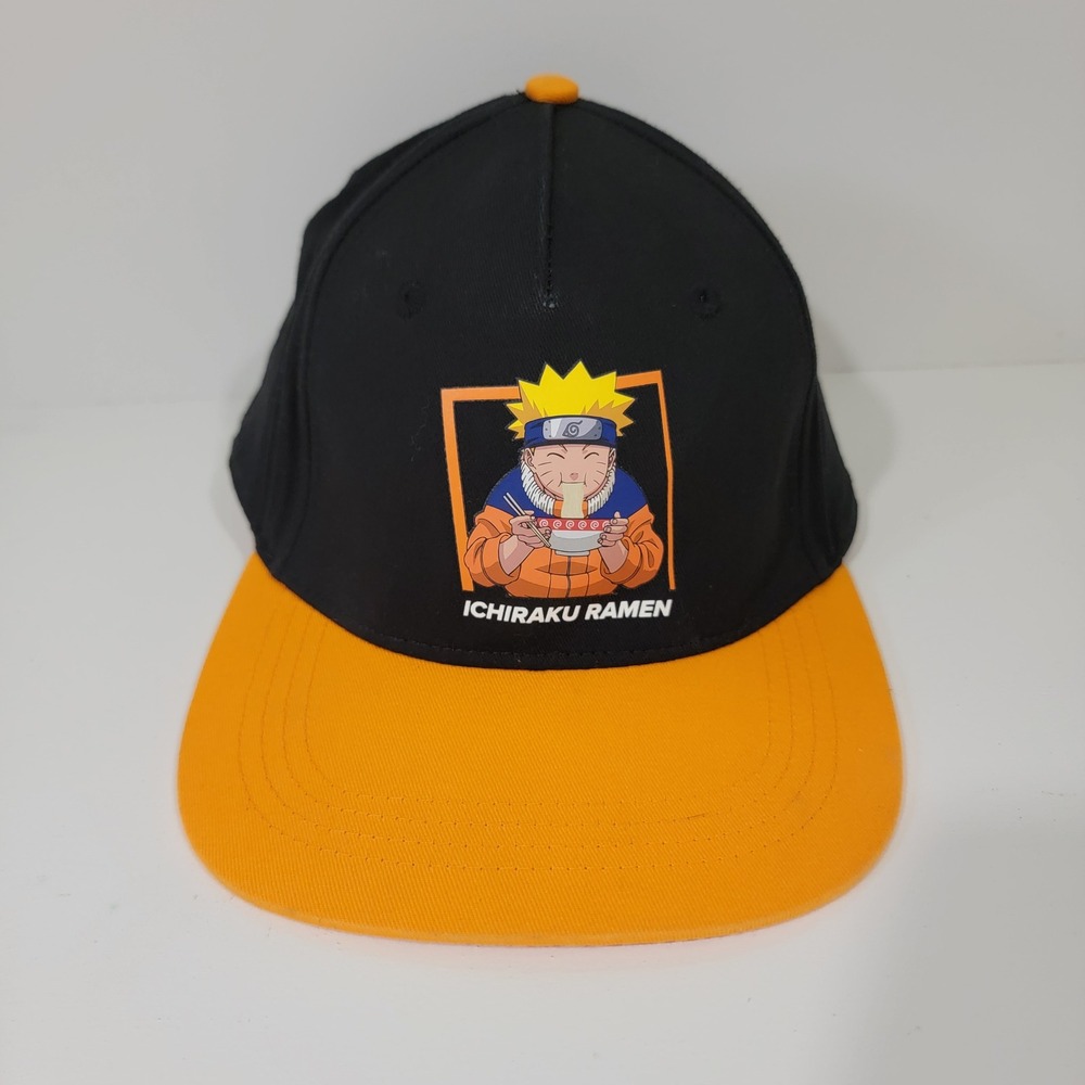 Naruto Shippuden Ichiraku Ramen Snapback Hat Black Orange Kids Adjustable Cap